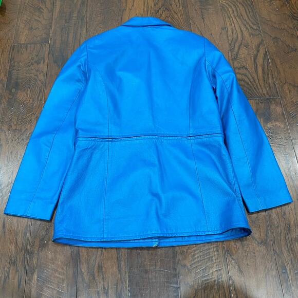 Vintage 90s Newport News Womens 3 in 1 Zip Off Blue Leather Trench Coat Medium - Picture 3 of 7